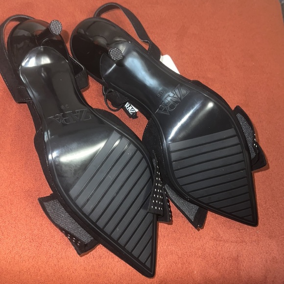 Zara Black Slingback Heels with Studded Bow - Size 38 -NWT - Picture 7 of 9